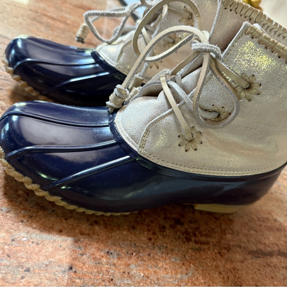 Jack Rogers Women’s Duck Boots Navy and Gold - excellent condition!!!